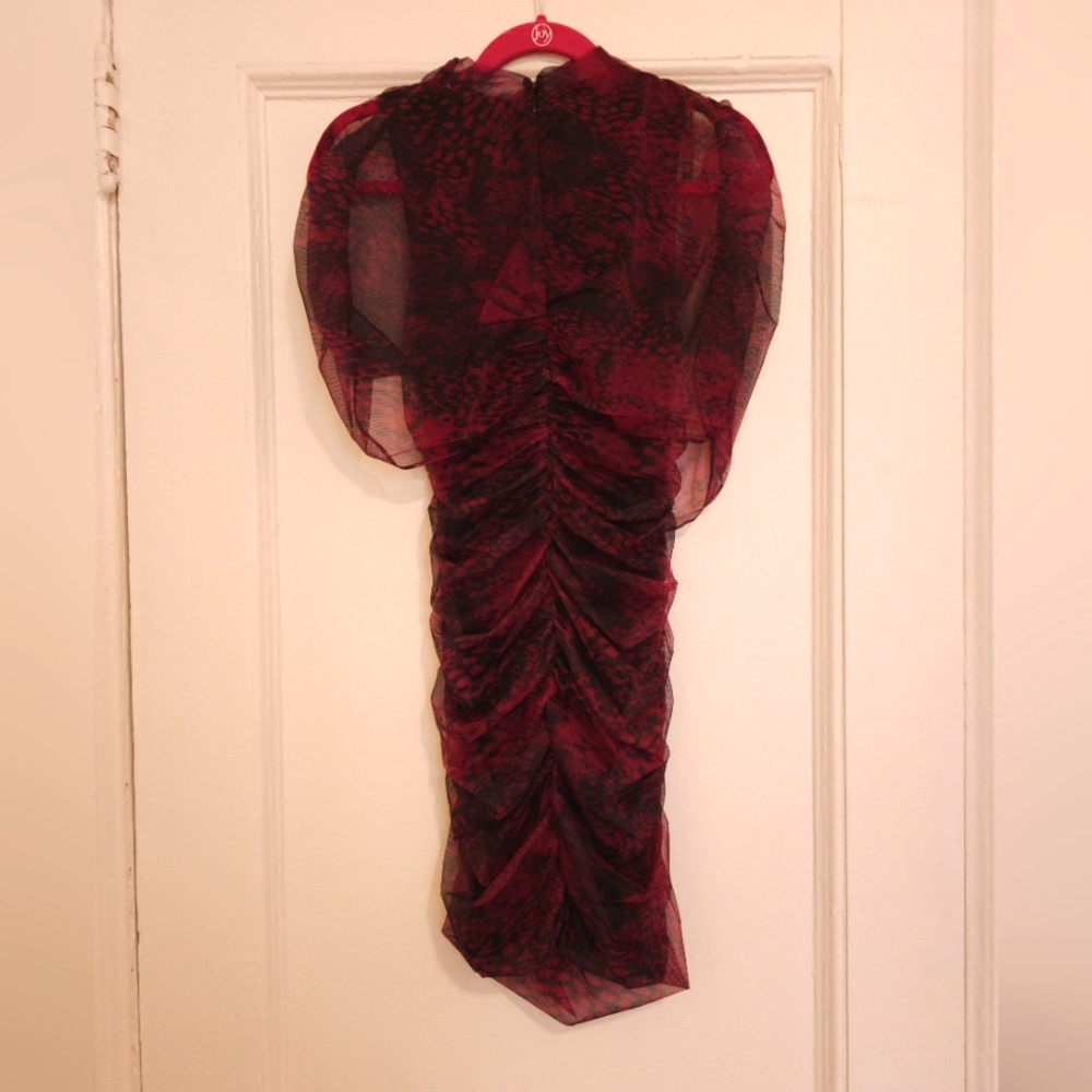 🔥 Amanda Uprichard Evianna Ruched Body Mini Dress – Red & Black – NWT – Size M - Picture 7 of 10